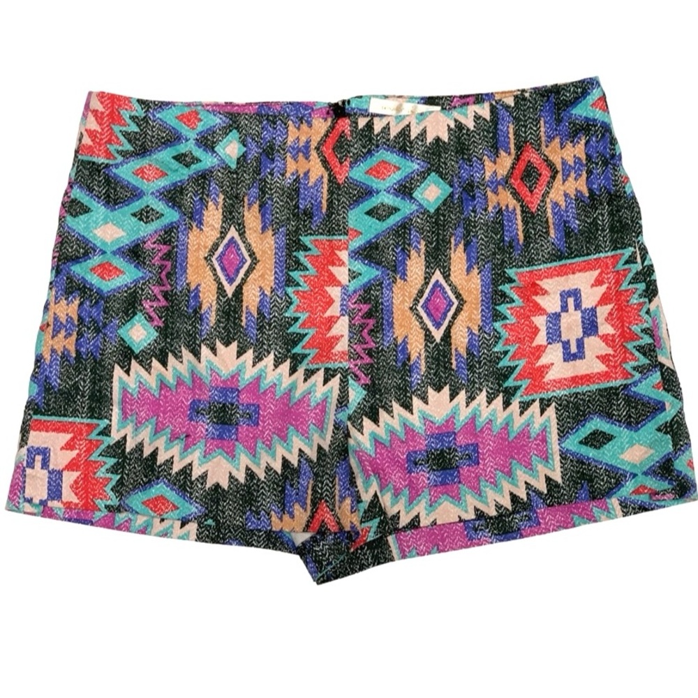 Under Skies Multicolor Geometric Aztec High Waist Zip Up Shorts Size Large